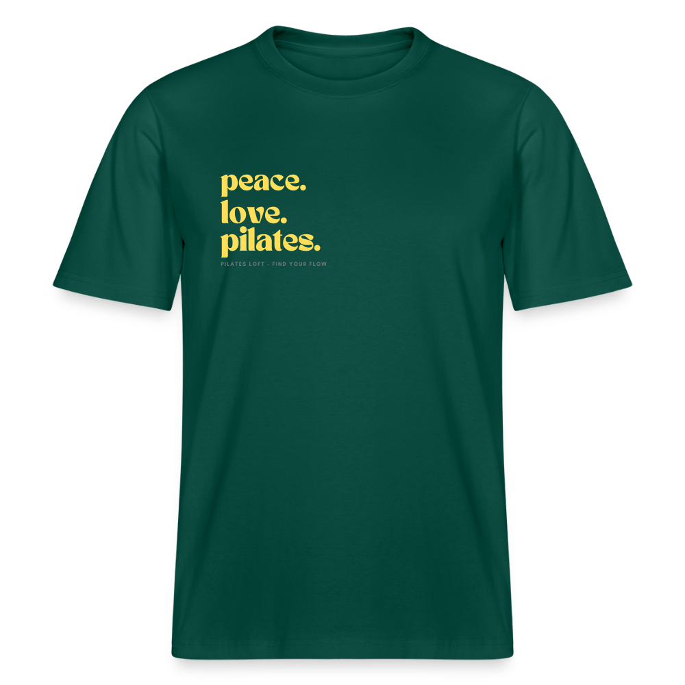 Statement-Shirt „peace. love. pilates.“ – Bio-T-Shirt SPARKER - Forest