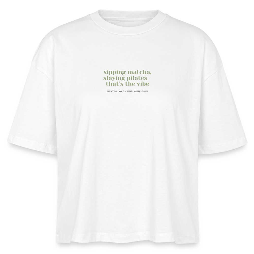 "sipping matcha" boxy T-Shirt - Weiß