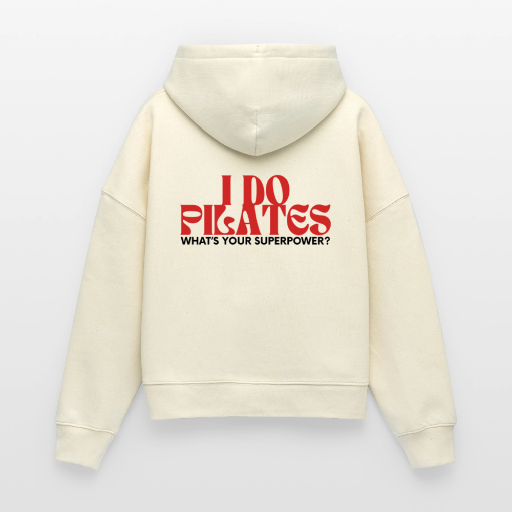 „I Do Pilates – What’s Your Superpower?“ – Frauen Hoodie Boxy Fit - Weißgrau