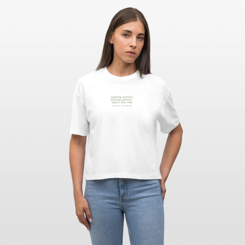 "sipping matcha" boxy T-Shirt - Weiß