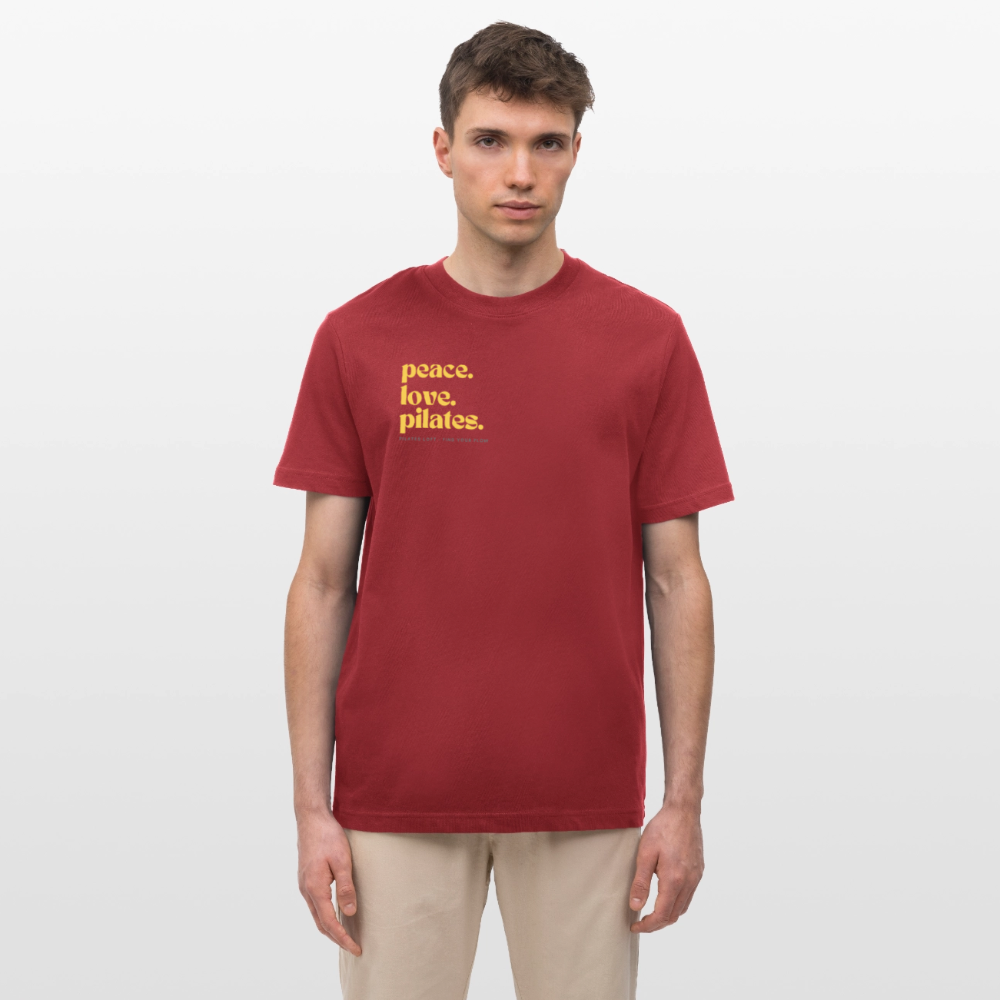 Statement-Shirt „peace. love. pilates.“ – Bio-T-Shirt SPARKER - Erdrot