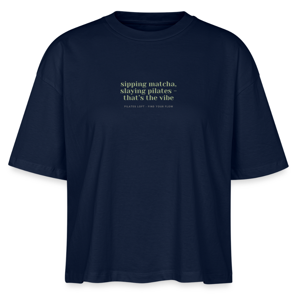 "sipping matcha" boxy T-Shirt - Navy