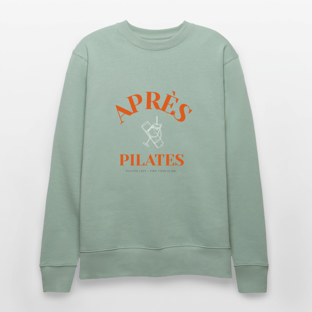 „après pilates – find your flow“ Unisex Bio-Sweater - Helles Graugrün