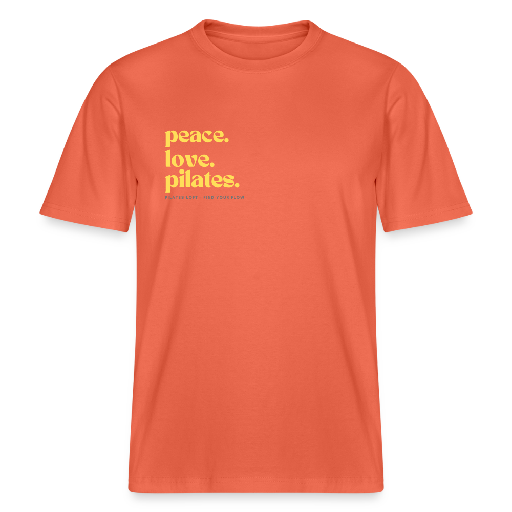 Statement-Shirt „peace. love. pilates.“ – Bio-T-Shirt SPARKER - Hellrot