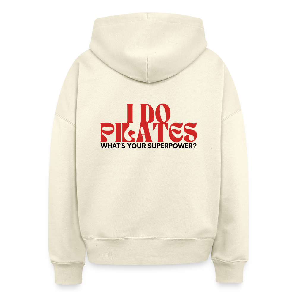 „I Do Pilates – What’s Your Superpower?“ – Frauen Hoodie Boxy Fit - Weißgrau