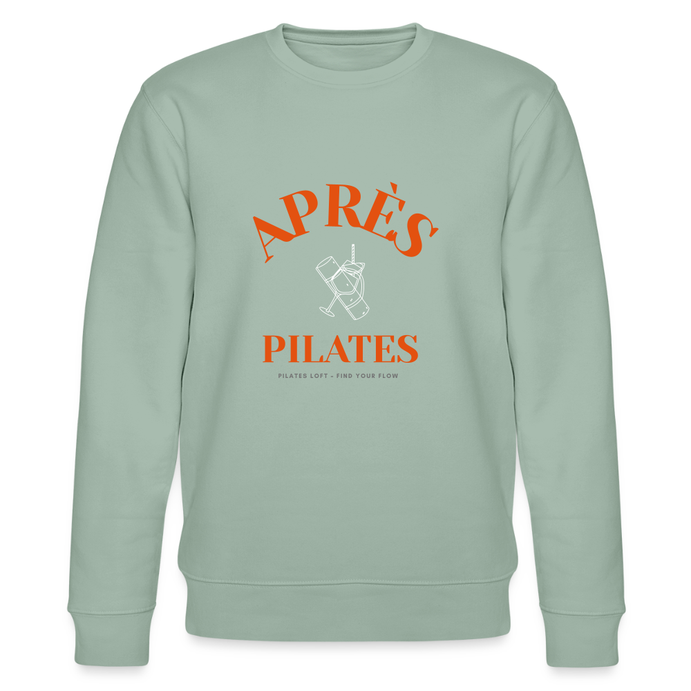 „après pilates – find your flow“ Unisex Bio-Sweater - Helles Graugrün