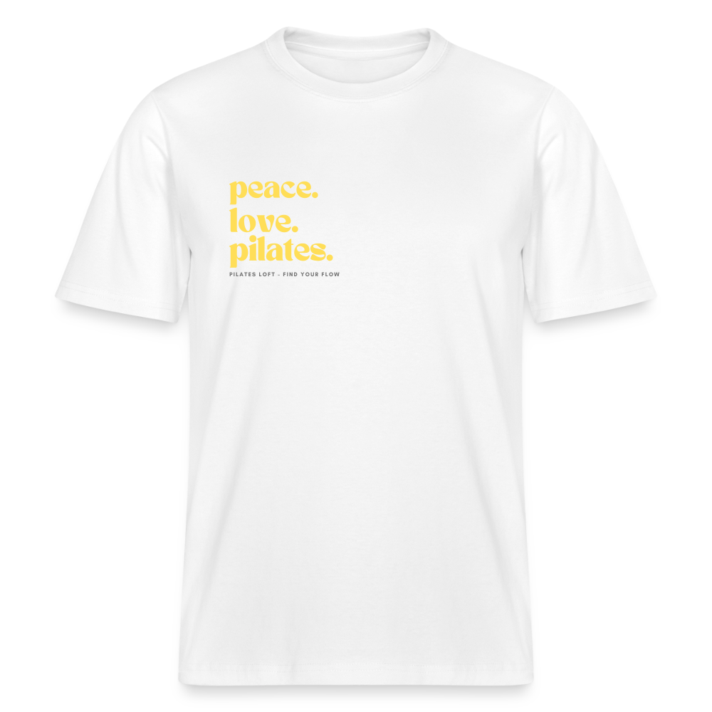 Statement-Shirt „peace. love. pilates.“ – Bio-T-Shirt SPARKER - Weiß