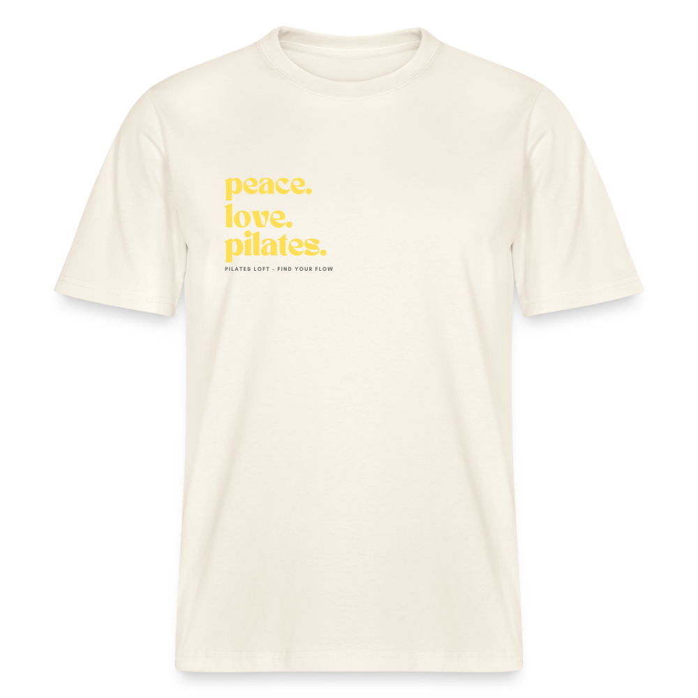 Statement-Shirt „peace. love. pilates.“ – Bio-T-Shirt SPARKER - Naturweiß 