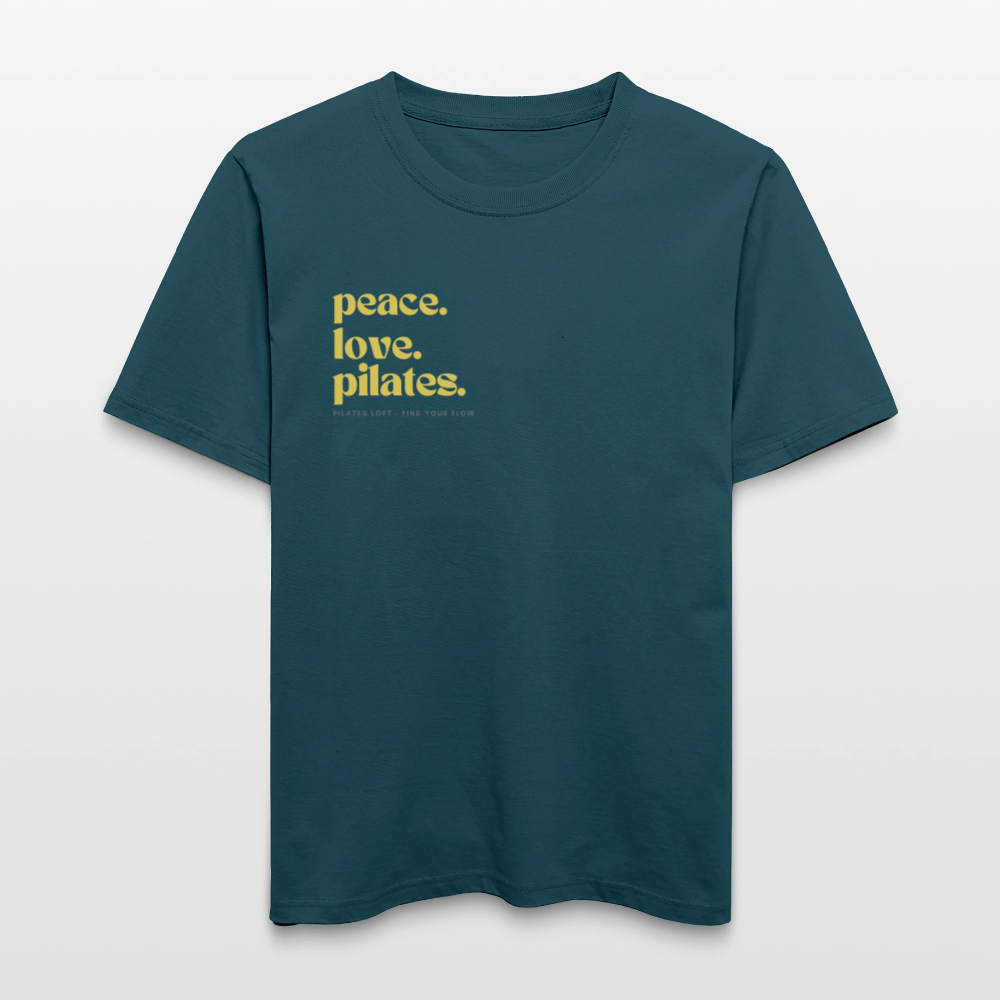 Statement-Shirt „peace. love. pilates.“ – Bio-T-Shirt SPARKER - Dunkles Petrol