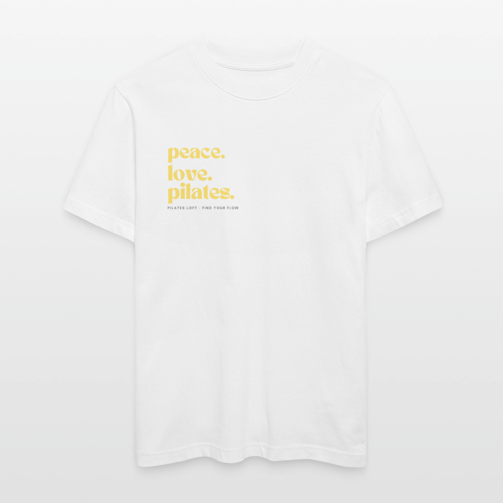 Statement-Shirt „peace. love. pilates.“ – Bio-T-Shirt SPARKER - Weiß